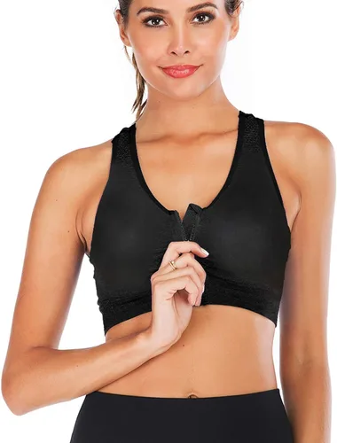 Vista 5 de Sujetador deportivo con cremallera frontal para mujer, brasier deportivo inalámbrico para postcirugía, brasier deportivo de yoga activo