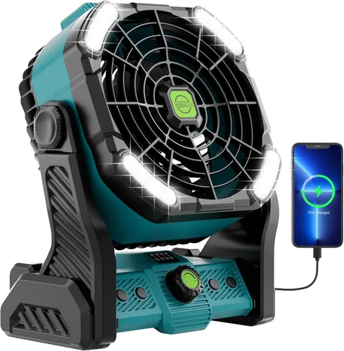 Vista 10 de Ventilador alimentado por batería, ventilador sin frío de 20000 mAh, ventilador recargable portátil, ventilador de campamento de rotación de 270°