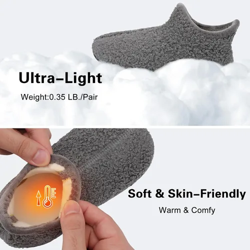 Vista 4 de Scurtain Pantuflas unisex para niños grandes, calcetines de lana artificial con suela de goma antideslizante para niños grandes, niñas y niños
