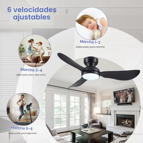 Vista 3 de Kviflon Ventiladores de techo de 46 pulgadas modernos con luces, ventilador de techo de montaje empotrado con control remoto/APP, 3 aspas curvas