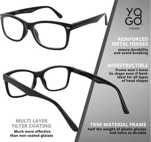 Vista 4 de Yogo Vision Reading Blue Light Blocking Glasses for Men Women Eyeglasses Frame Anti Eyestrain Reading Computer Glasses 5 Pack