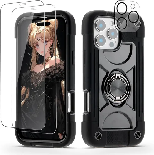 Vista 134 de Funda para iPhone 11 de 6.1 pulgadas con soporte de anillo, con 2 protectores de pantalla de vidrio, resistente a los golpes, resistente a