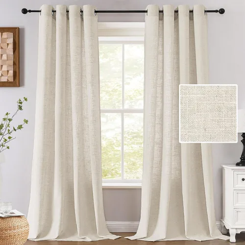 Vista 8 de H.VERSAILTEX Cortinas de lino de 63 pulgadas de largo, cortinas de granja completamente filtrantes de luz, juego de 2 paneles de cortina