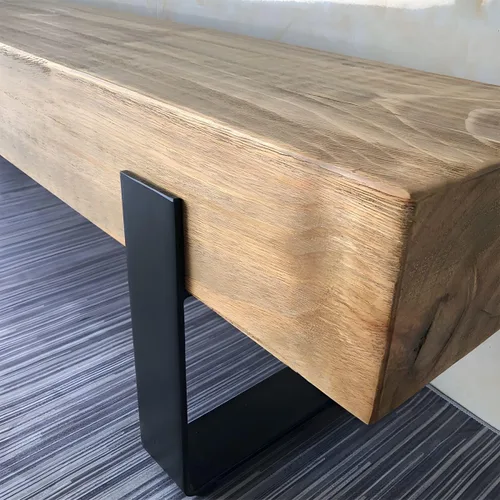 Vista 7 de Banco de comedor de madera, banco de madera para interiores, sin espalda, con patas de metal, silla rústica para patio y jardín, para muebles
