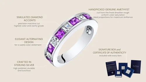 Vista 4 de PEORA Anillo de boda Half Eternity para mujer, plata de ley 925 con piedras preciosas de corte princesa, tallas 5 a 9