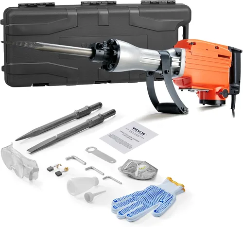 Vista 12 de VEVOR Martillo de demolición Jack Hammer, MAX 2200W Martillo eléctrico resistente, rompedor de concreto 1350 BPM 2 piezas de cinceles para astillas