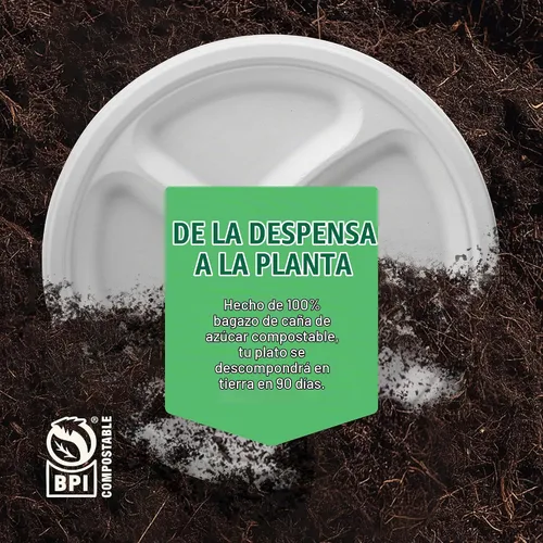 Vista 6 de Platos de papel desechables 100% compostables, 3 compartimentos [10 pulgadas] [paquete de 125] bandejas seccionales para almuerzo + divisores