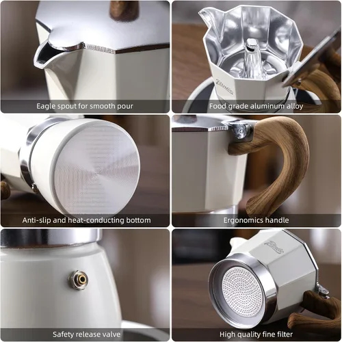 Vista 7 de Estufa para máquina de café expreso, olla de camping Moka de 2 tazas/4.1 fl oz, cafetera italiana de café expreso, fácil de usar (negro)