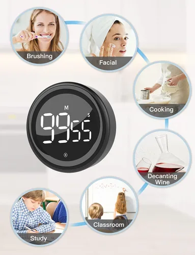 Vista 7 de LIORQUE Temporizador digital de cocina, temporizador de cuenta regresiva magnética con pantalla LED grande, 2 niveles de brillo, 3 niveles