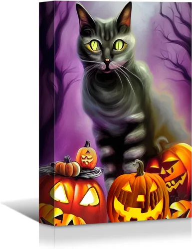 Vista 23 de Wewejia -Lienzo de Halloween pintura de pared de máscara de Halloween rojo/azul fantasma imagen póster impresiones de Halloween arte de pared