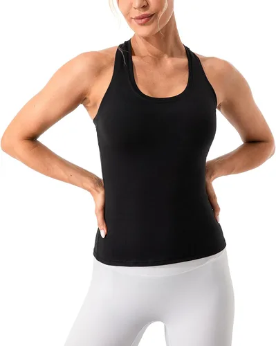 Vista 5 de Ukaste Camiseta sin mangas de entrenamiento para mujer Studio Essential con espalda cruzada de algodón suave para yoga y correr