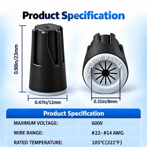 Vista 2 de 30 piezas de conectores de alambre eléctrico impermeables 22AWG-14AWG, tuercas de torsión impermeables para exteriores, tapas de terminal de cable
