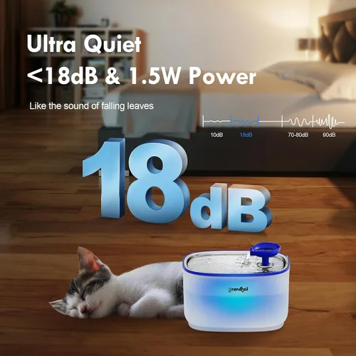 Vista 7 de Fuente de agua para gatos de acero inoxidable, dispensador de agua para perros con bomba inalámbrica, dispensador de agua para gatos de 101 oz/3 L