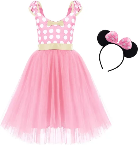 Vista 3 de IWEMEK - Maillot de ballet con diadema para niña con lunares, disfraz con diadema, leotardo