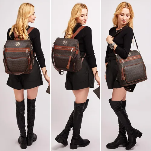 Vista 62 de MKP COLLECTION Mochila de moda para mujer, bolsa convertible grande para mujer, mochila de viaje, bolsa de hombro, juego de 2 piezas con borla, Beige