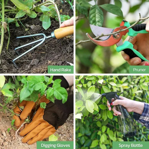 Vista 5 de Grenebo Herramientas de jardinería 9 piezas de herramientas de mano de jardín resistentes con herramientas de jardín de moda y duradera, bolsa