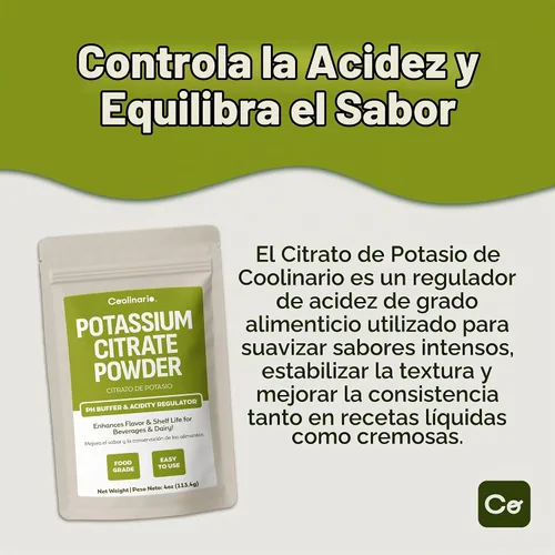 Vista 3 de Coolinario Citrato de potasio en polvo (1 libra) tampón de pH y regulador de acidez para bebidas y lácteos Mejora el sabor y la vida útil