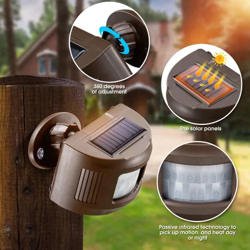 Vista 2 de eMACROS Alarma inalámbrica solar de 1/2 milla de largo alcance mejorada para interiores y exteriores, resistente a la intemperie, sensor