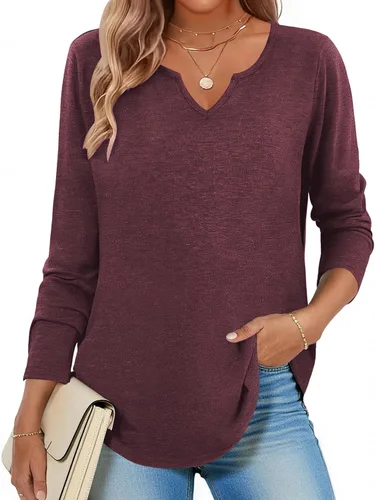 Vista 14 de Zeagoo Camisas de manga larga para mujer, blusas casuales con cuello en V