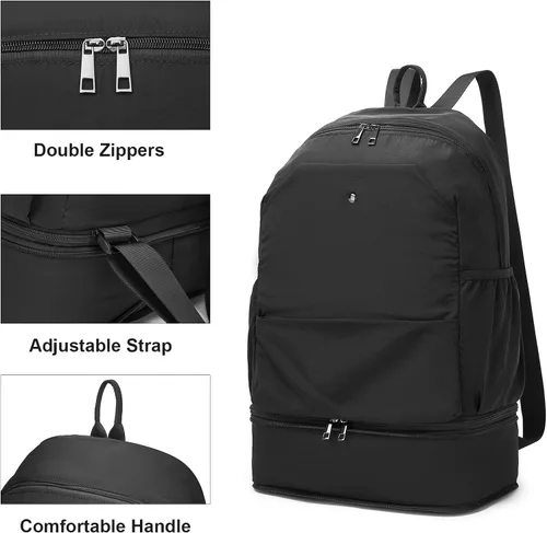 Vista 6 de seyfocnia Mochila de gimnasio, pequeña bolsa de gimnasio con compartimento para zapatos, mochila de viaje ligera y expandible para entrenamiento