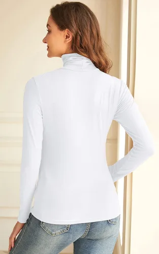 Vista 4 de Camisetas de cuello alto para mujer, manga larga, ajustadas, ligeras, de capa base