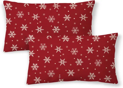 Vista 35 de Fundas de almohada de Navidad de 16 x 16 pulgadas, almohadas decorativas de Navidad con copos de nieve dorados, blancos y rojos para sofá, fundas