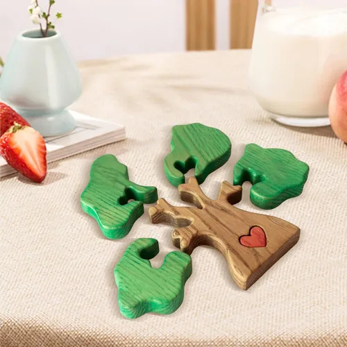 Vista 5 de Rompecabezas de madera familiar con diseño de animales de amor, rompecabezas de oso de madera, pieza decorativa de roble de madera personalizada