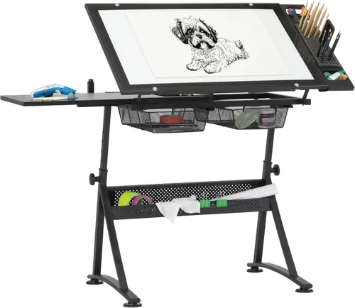 Vista 5 de Studio Designs Fusion Drafting Table with Integrated LED Light Pad, Height & Angle Adjustable Tempered Glass Light Table, Artograph Light Pad