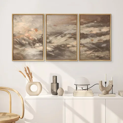 Vista 546 de SIGNWIN Lienzo enmarcado para pared, juego de arte neutro de bosque brumoso, ilustraciones en tono tierra, arte moderno, decorativo, bohemio