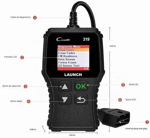 Vista 2 de Launch Lector de Código de Escáner OBD2 CR319 con Funciones Completas de Código de Revisión del Motor Negro