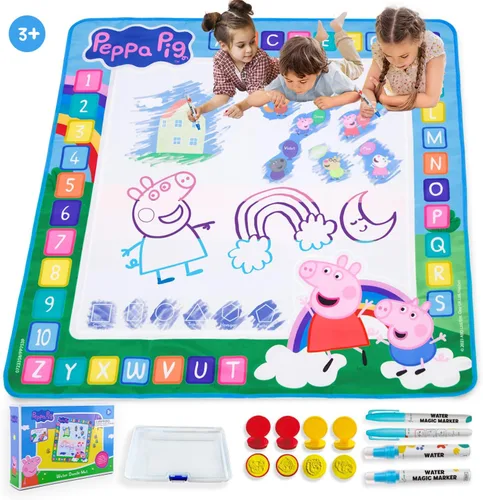 Vista 11 de Evie Pig - Alfombrilla de dibujo de agua para niños de 39.4 x 39.4 in, sin ensuciar, alfombrilla de dibujo mágica con bolígrafos, almohadilla