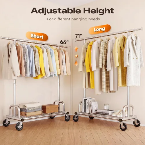 Vista 5 de HOKEEPER Perchero de ropa resistente con carga de 525 libras, perchero ajustable de 75 pulgadas de ancho, perchero para colgar ropa con ruedas