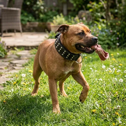 Vista 6 de Collar de perro con tachuelas de cuero genuino Remache de brasero Collar de perro de 2 pulgadas de ancho Grado de sillín, resistente