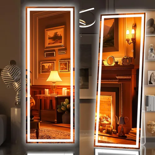 Vista 42 de Hasipu - Espejo de cuerpo entero con luces, 56 x 16 pulgadas, espejo de pie con led para montaje en pared para sala de estar, dormitorio