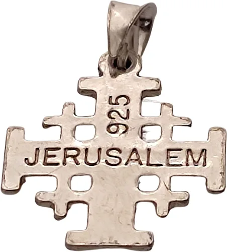 Vista 8 de Colgante Cruz Cruzado Jerusalén de Plata de Ley (925) Artesanal en Tierra Santa. Grabado por máquina de corte de diamantes., Metal