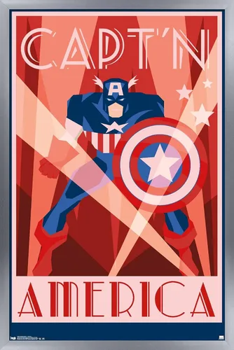Vista 11 de Trends International Marvel Comics - Póster de pared Art Deco, Capitán América, 14.725 x 22.375 pulgadas, versión enmarcada de madera de granero