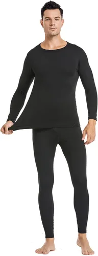 Vista 5 de PISIQI Ropa interior térmica para hombre ultra suave con capa base de forro polar para invierno esquí cálido Negro