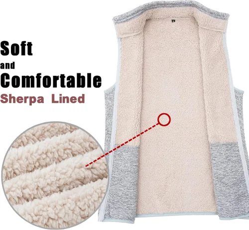 Vista 4 de Bonnorth Chaleco de forro polar con cremallera para mujer chaleco cálido con forro de sherpa y bolsillo