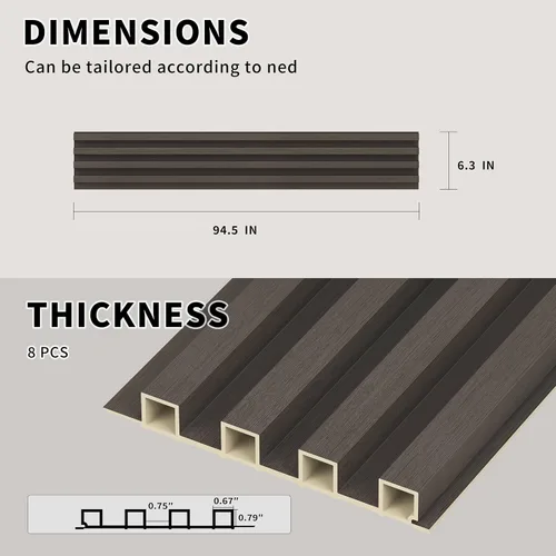 Vista 2 de POHARE WPC - Paneles de pared de listones, 8 unidades de 95 x 6 pulgadas, listones decorativos de madera acústica para pared y techos, paneles