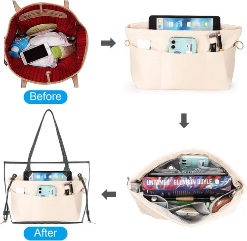 Vista 6 de Organizador de bolso de nailon, organizador de bolso, bolsa moldeadora en bolsa (beige, mediano)