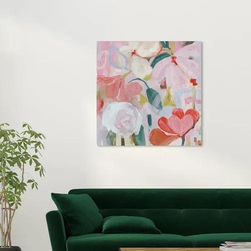 Vista 5 de Wynwood Studio Lienzo abstracto y contemporáneo envuelto, follaje floral rubor, arte de pared para sala de estar, dormitorio y baño, 30 x 30