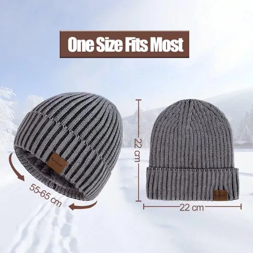Vista 2 de Nertpow Beanie Hat for Men and Women, Winter Warm Fleece Lined Thermal Trendy Thick Knit Skull Cable Cuff Cap