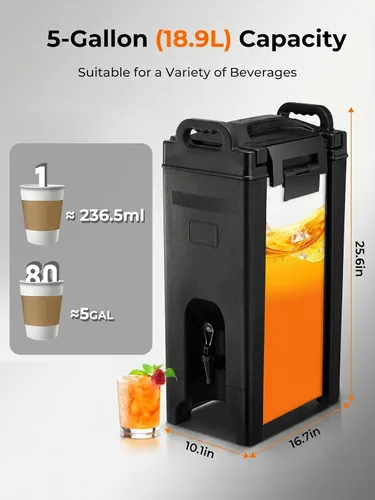 Vista 8 de Dispensador de bebidas aislado de 5 galones, dispensador comercial de bebidas calientes/frías para cafeterías, fiestas grandes, reuniones
