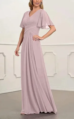 Vista 2 de Vestidos de gasa con cuello en V para madre de la novia mangas con volantes vestidos formales de fiesta de noche para mujer