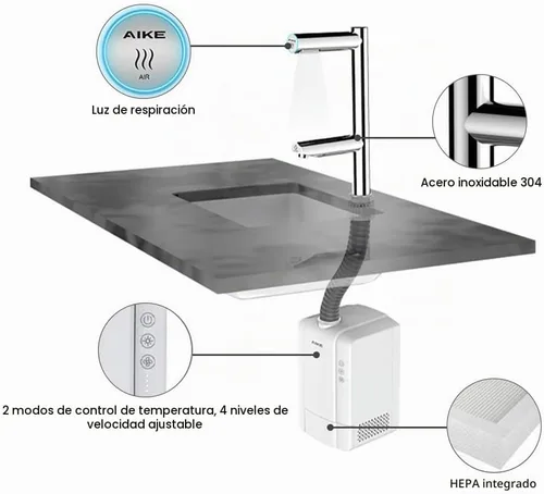 Vista 4 de AIKE Grifo Air Tap Secador de Manos de Alta Velocidad Lavado+Seco Modelo AK7130, Cromo