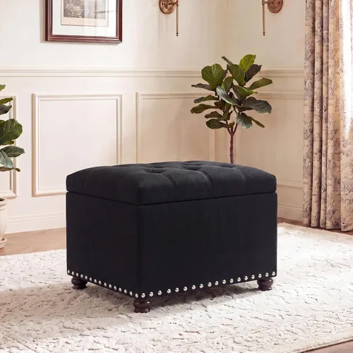 Vista 10 de Joveco Otomana rectangular de 24" con almacenamiento para sala de estar, banco tapizado con asiento y reposapiés con tapa abatible, reposapiés