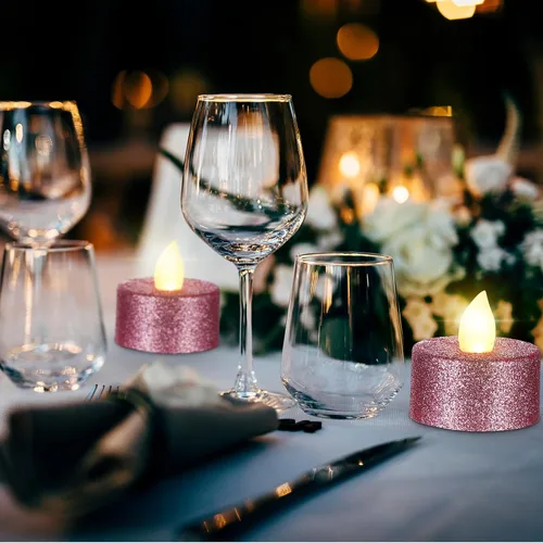 Vista 6 de Retisee 48 velas LED sin llama, con purpurina, velas falsas eléctricas para centros de mesa, funciona con pilas, decoración romántica de invierno