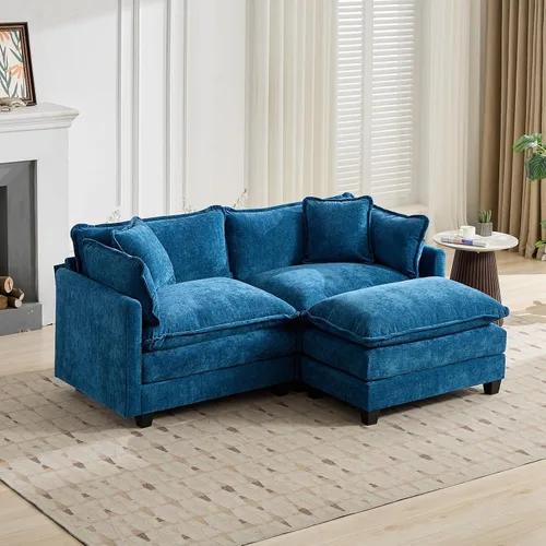 Vista 138 de Sofá seccional modular verde de 111.5", sofás seccionales grandes de 3 plazas para sala de estar, sofá nube oversized de tela chenille con otomana