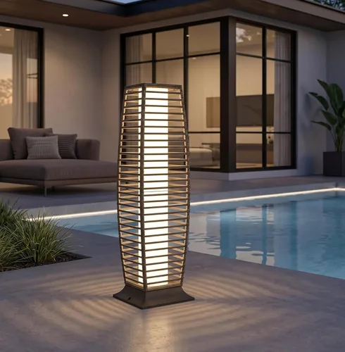 Vista 13 de Solar Yard Lámpara de pie de 2 piezas para exteriores, linterna solar, impermeable, de mimbre, estilo bohemio, para decoración de porche de jardín