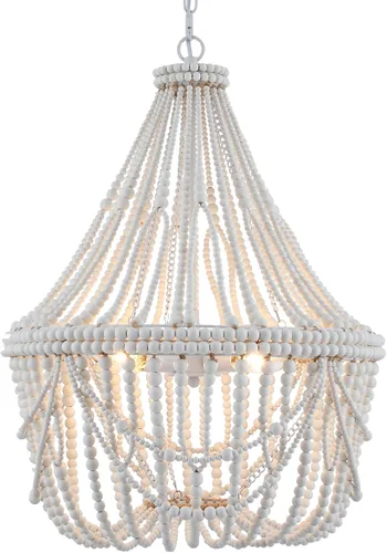 Vista 11 de candelabro rústico de 4 luces con cuentas de madera y borlas estilo Bohemia, luz colgante rústica antigua para dormitorio, isla de cocina, comedor